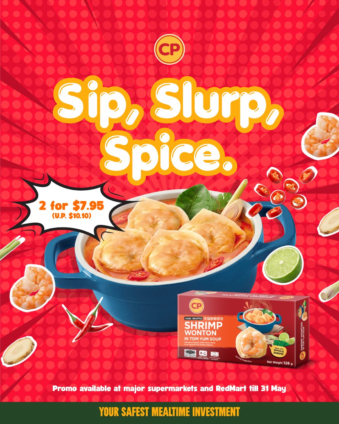 CP Foods Tom Yum shrimp wonton promo creative