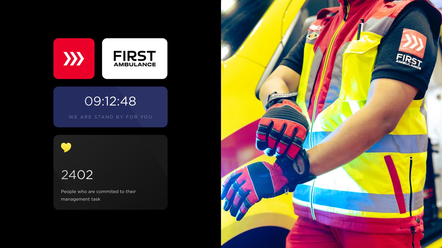 Redesigned First Ambulance homepage shown on a phone — Driven to Save Lives, Built for Real-World Care