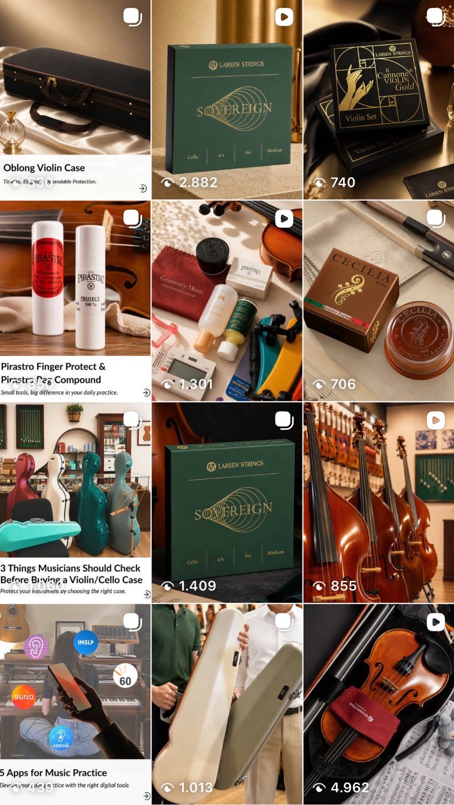 Gramercy Music feed after the revamp — a clean, premium grid where every post leads with a single hook